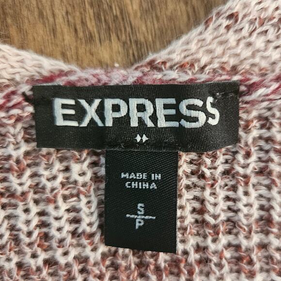 Express Women's Maroon and Cream V-Neck 3/4 Sleeve Knit Oversized Sweater Size S - Picture 3 of 4